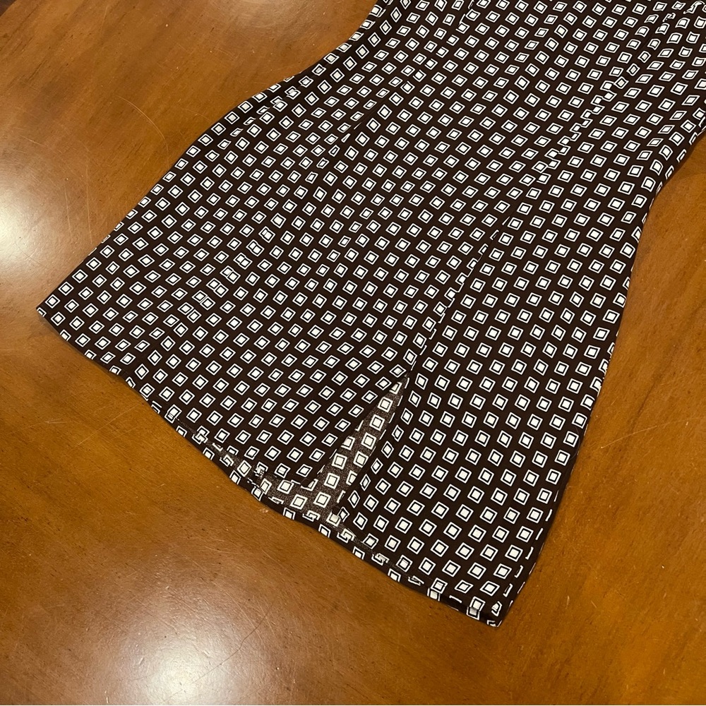 Reformation Noha Sleeveless Crepe Mini Dress Palladio Brown Geometric Print 8 - Picture 6 of 16